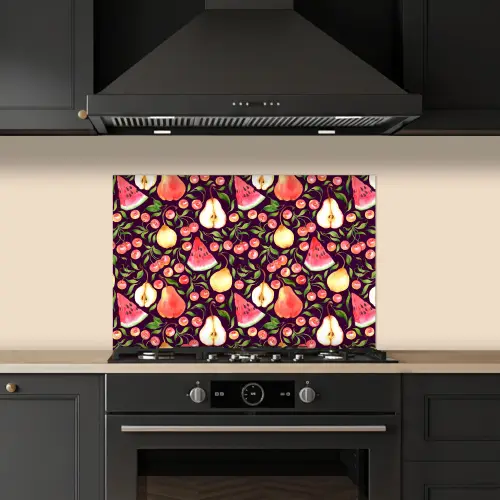 Donker - Bladeren - Fruit - Patroon keuken achterwand spatscherm klein 900 -sfeer1