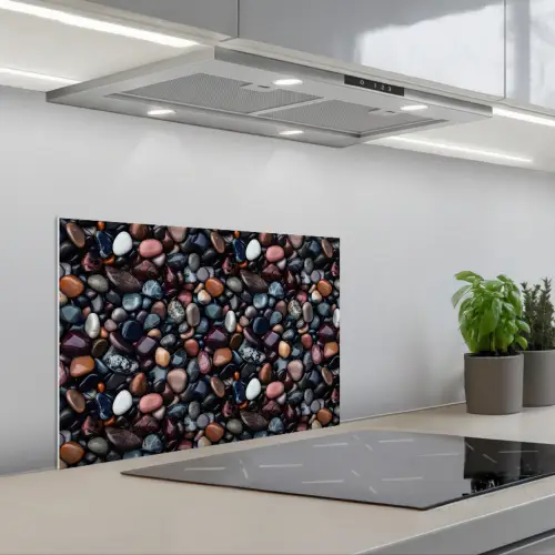 Donker - Kiezels - Glans keuken achterwand spatscherm klein 900 -3d_schuin