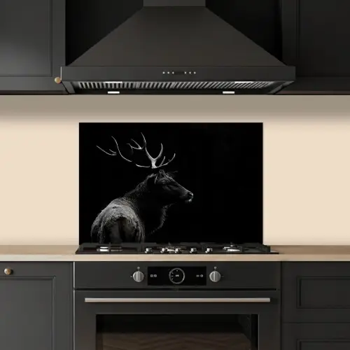 Hert - Zwart - Portret - Gewei - Dieren keuken achterwand spatscherm klein -sfeer1