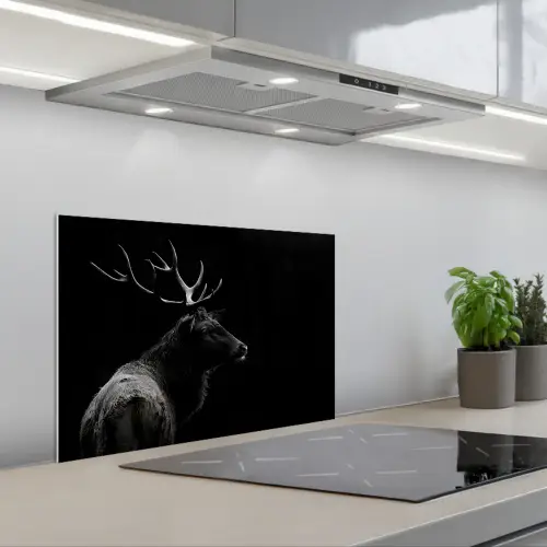 Hert - Zwart - Portret - Gewei - Dieren keuken achterwand spatscherm klein -3d_schuin