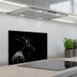 Hert - Zwart - Portret - Gewei - Dieren keuken achterwand spatscherm klein -3d_schuin