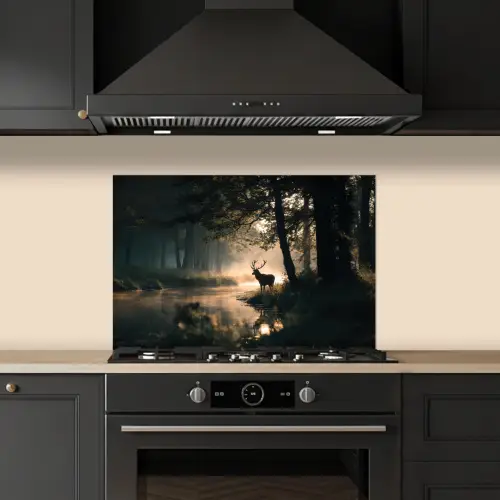 Hert - Bosbeek - Mystiek keuken achterwand spatscherm klein -sfeer1