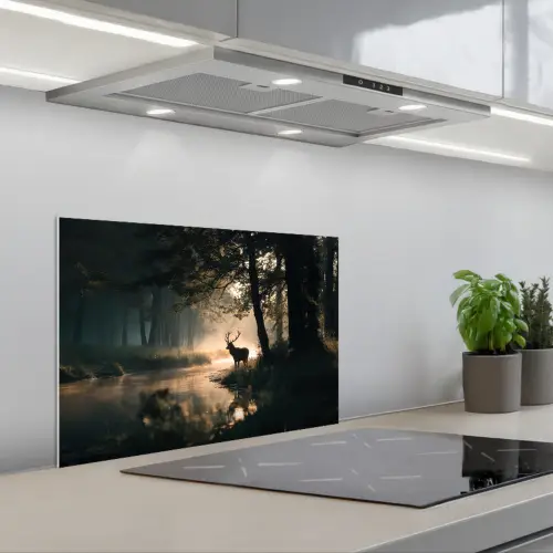 Hert - Bosbeek - Mystiek keuken achterwand spatscherm klein -3d_schuin