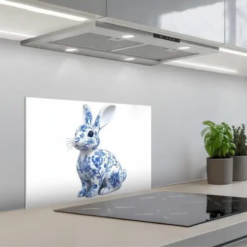 Delftsblauw - Haasje - Wit keuken achterwand spatscherm klein -3d_schuin