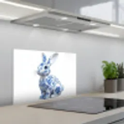 Delftsblauw - Haasje - Wit keuken achterwand spatscherm klein -3d_schuin
