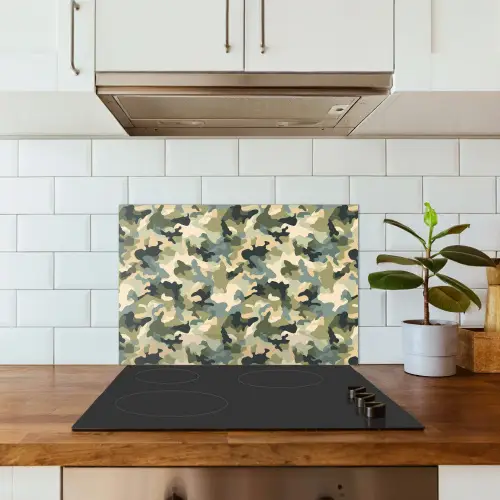Woestijncamouflage - Zandkleurig - Groen - Patroon keuken achterwand spatscherm klein 900 -sfeer2