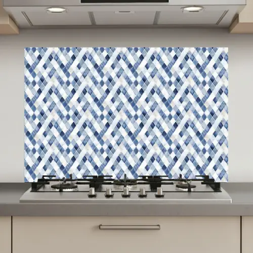 Diamant - Patroon - Blauw - Wit keuken achterwand spatscherm klein 900 -3d_website