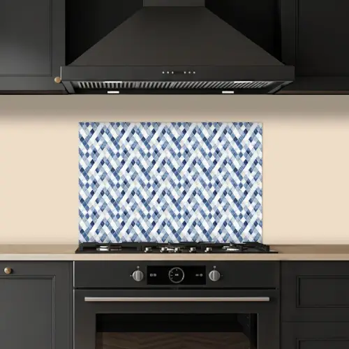 Diamant - Patroon - Blauw - Wit keuken achterwand spatscherm klein 900 -sfeer1