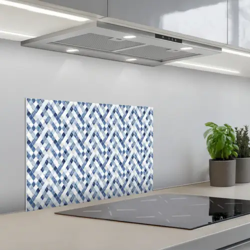 Diamant - Patroon - Blauw - Wit keuken achterwand spatscherm klein 900 -3d_schuin