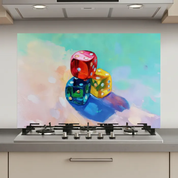 Dobbelstenen - Kleurrijk - Getallen - Stipjes keuken achterwand spatscherm klein -3d_website
