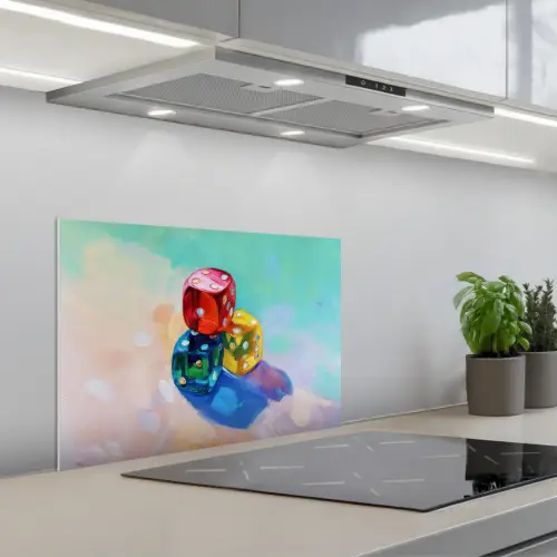 Dobbelstenen - Kleurrijk - Getallen - Stipjes keuken achterwand spatscherm klein -3d_schuin