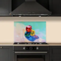 Dobbelstenen - Kleurrijk - Getallen - Stipjes keuken achterwand spatscherm klein -sfeer1