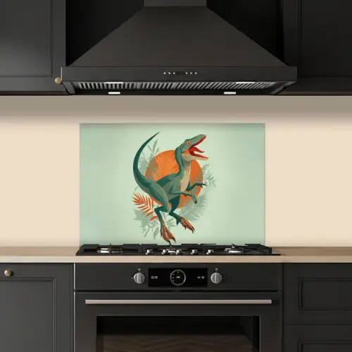 Dino - Bladeren - Grafisch - Groen keuken achterwand spatscherm klein -sfeer1
