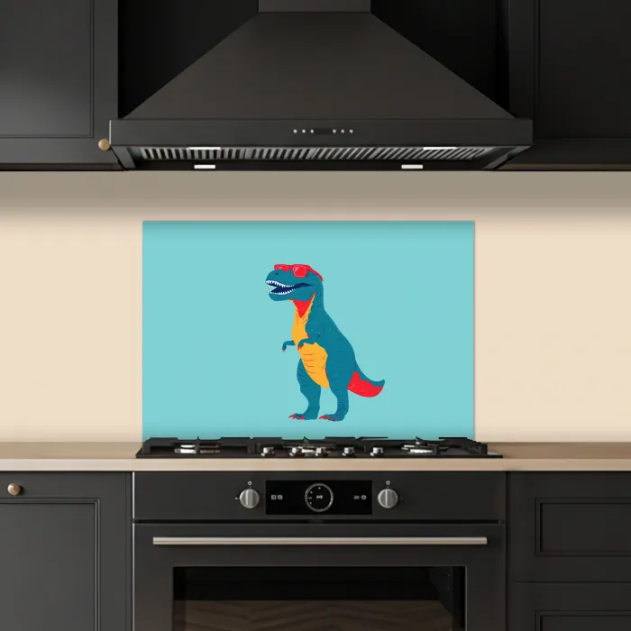 Dinosaurus - Blauw - Zonnebril keuken achterwand spatscherm klein -sfeer1