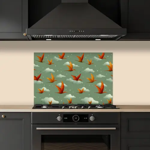 Dinosaurussen - Wolken - Sterren - Oranje keuken achterwand spatscherm klein -sfeer1