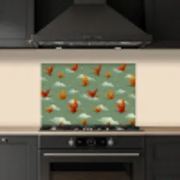 Dinosaurussen - Wolken - Sterren - Oranje keuken achterwand spatscherm klein -sfeer1