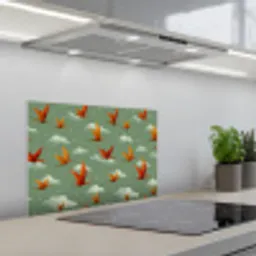 Dinosaurussen - Wolken - Sterren - Oranje keuken achterwand spatscherm klein -3d_schuin