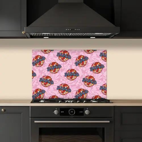 Disco - Bal - Patroon - Roze keuken achterwand spatscherm klein 900 -sfeer1