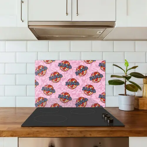 Disco - Bal - Patroon - Roze keuken achterwand spatscherm klein 900 -sfeer2