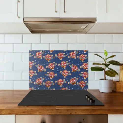 Disco - Blauw - Patroon keuken achterwand spatscherm klein 900 -sfeer2