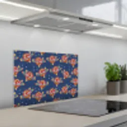Disco - Blauw - Patroon keuken achterwand spatscherm klein 900 -3d_schuin
