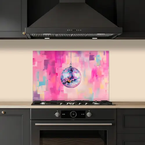 Discobal - Pink - Verf keuken achterwand spatscherm klein -sfeer1