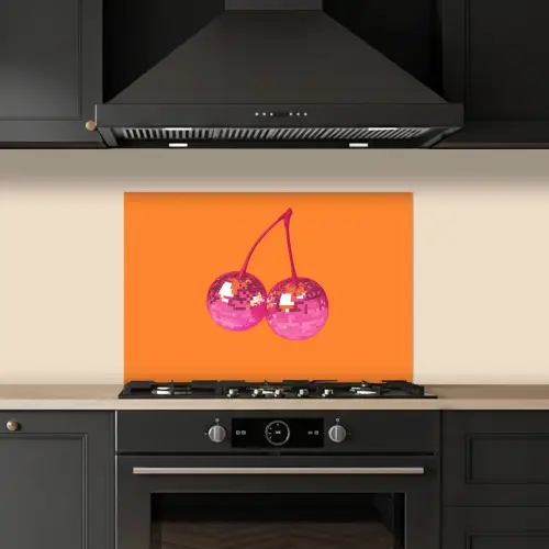 Discoballen - Kers - Spiegels - Roze keuken achterwand spatscherm klein -sfeer1