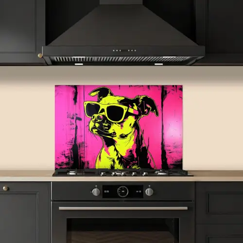 Hond - Zonnebril - Roze - Art keuken achterwand spatscherm klein -sfeer1