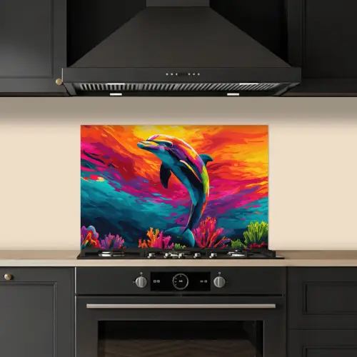 Dolfijn - Kleurrijk - Oceaan - Koraal keuken achterwand spatscherm klein -sfeer1