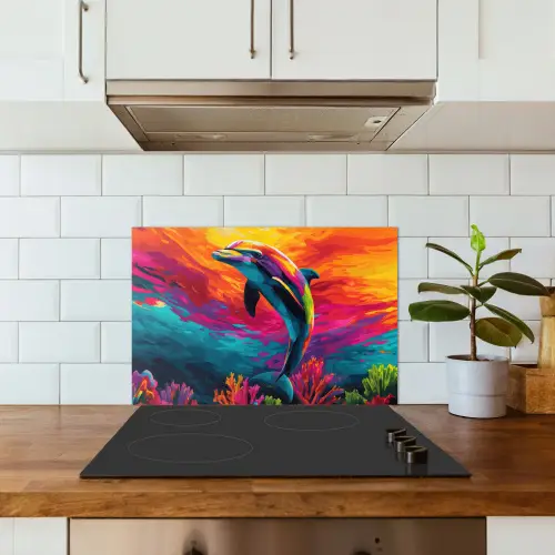 Dolfijn - Kleurrijk - Oceaan - Koraal keuken achterwand spatscherm klein -sfeer2