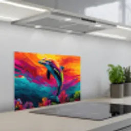 Dolfijn - Kleurrijk - Oceaan - Koraal keuken achterwand spatscherm klein -3d_schuin