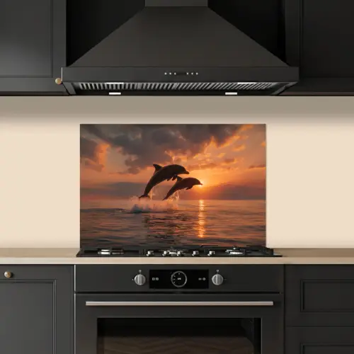 Dolfijnen - Zee - Realistisch keuken achterwand spatscherm klein -sfeer1