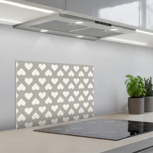 Stippen - Hart - Zwart - Wit keuken achterwand spatscherm klein 900 -3d_schuin