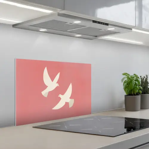 Duiven - Wit - Sierlijk keuken achterwand spatscherm klein -3d_schuin