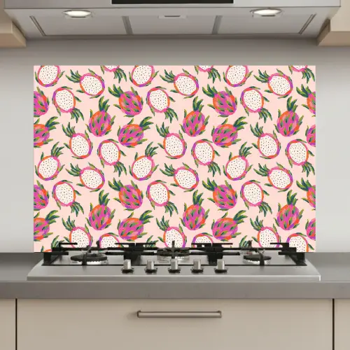 Drakenfruit - Patroon - Roze keuken achterwand spatscherm klein 900 -3d_website