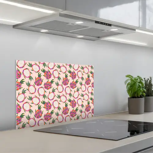 Drakenfruit - Patroon - Roze keuken achterwand spatscherm klein 900 -3d_schuin