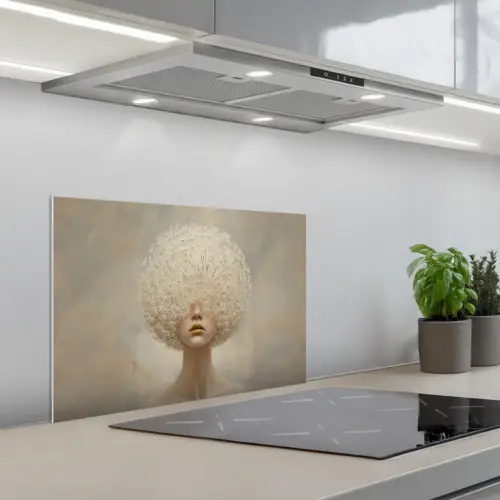 Dromerig - Beige - Paardenbloemzaadjes keuken achterwand spatscherm klein -3d_schuin