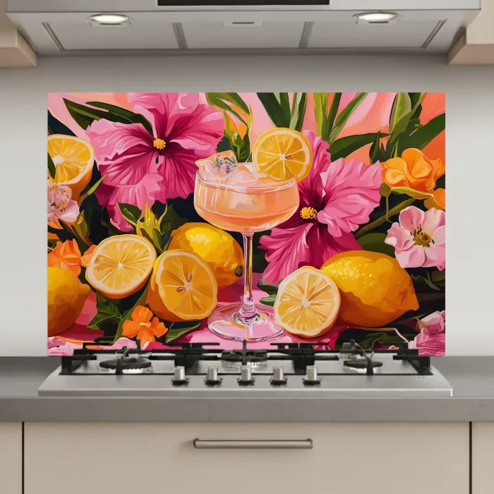 Drink - Bloemen - Yellow keuken achterwand spatscherm klein -3d_website