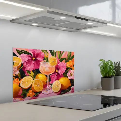 Drink - Bloemen - Yellow keuken achterwand spatscherm klein -3d_schuin