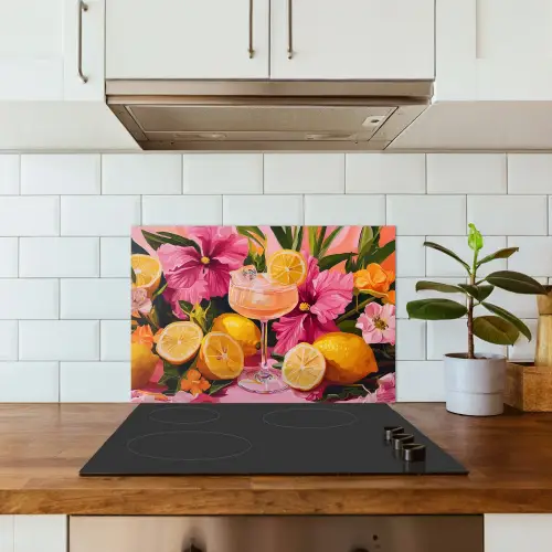 Drink - Bloemen - Yellow keuken achterwand spatscherm klein -sfeer2