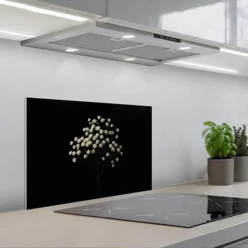 Gipskruid - Bloemetjes - Wit - Minimalistisch keuken achterwand spatscherm klein -3d_schuin