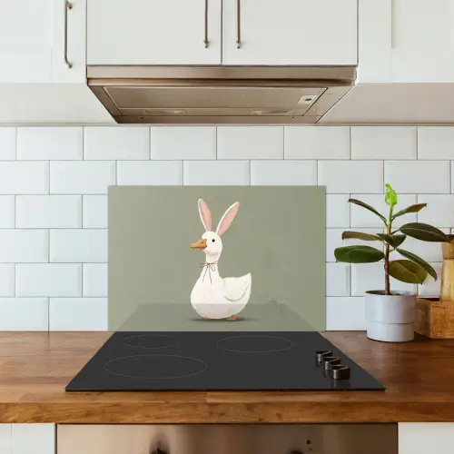 Eend - Konijnoren - Grijs keuken achterwand spatscherm klein -sfeer2