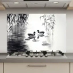 Eenden - Waterlelies - Riet - Zwart keuken achterwand spatscherm klein -3d_website