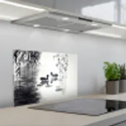 Eenden - Waterlelies - Riet - Zwart keuken achterwand spatscherm klein -3d_schuin
