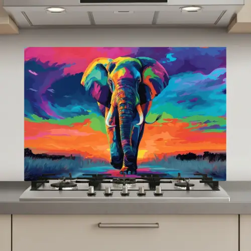 Olifant - Kleurrijk - Lucht - Abstract keuken achterwand spatscherm klein -3d_website