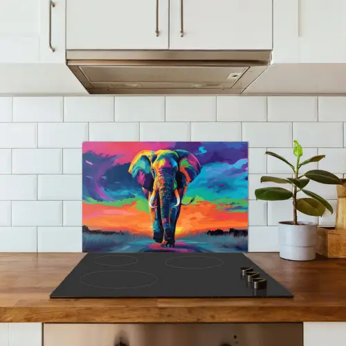 Olifant - Kleurrijk - Lucht - Abstract keuken achterwand spatscherm klein -sfeer2