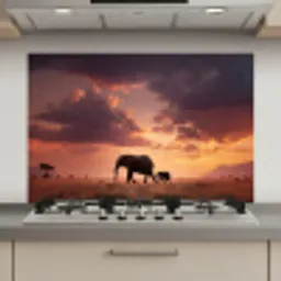 Olifanten - Grasland - Zonsondergang keuken achterwand spatscherm klein -3d_website
