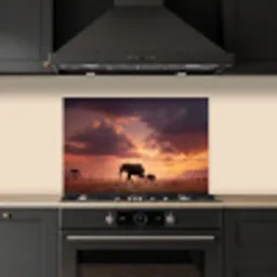 Olifanten - Grasland - Zonsondergang keuken achterwand spatscherm klein -sfeer1