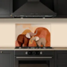 Olifanten - Oranje - Abstract keuken achterwand spatscherm klein -sfeer1