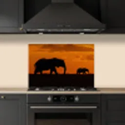 Olifanten - Savanne - Zonsondergang keuken achterwand spatscherm klein -sfeer1